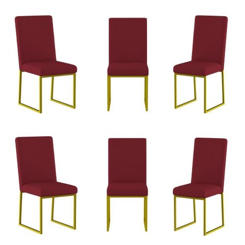 Kit 6 Cadeiras para Mesa de Jantar Base Industrial Dourado Balaqui Marsala