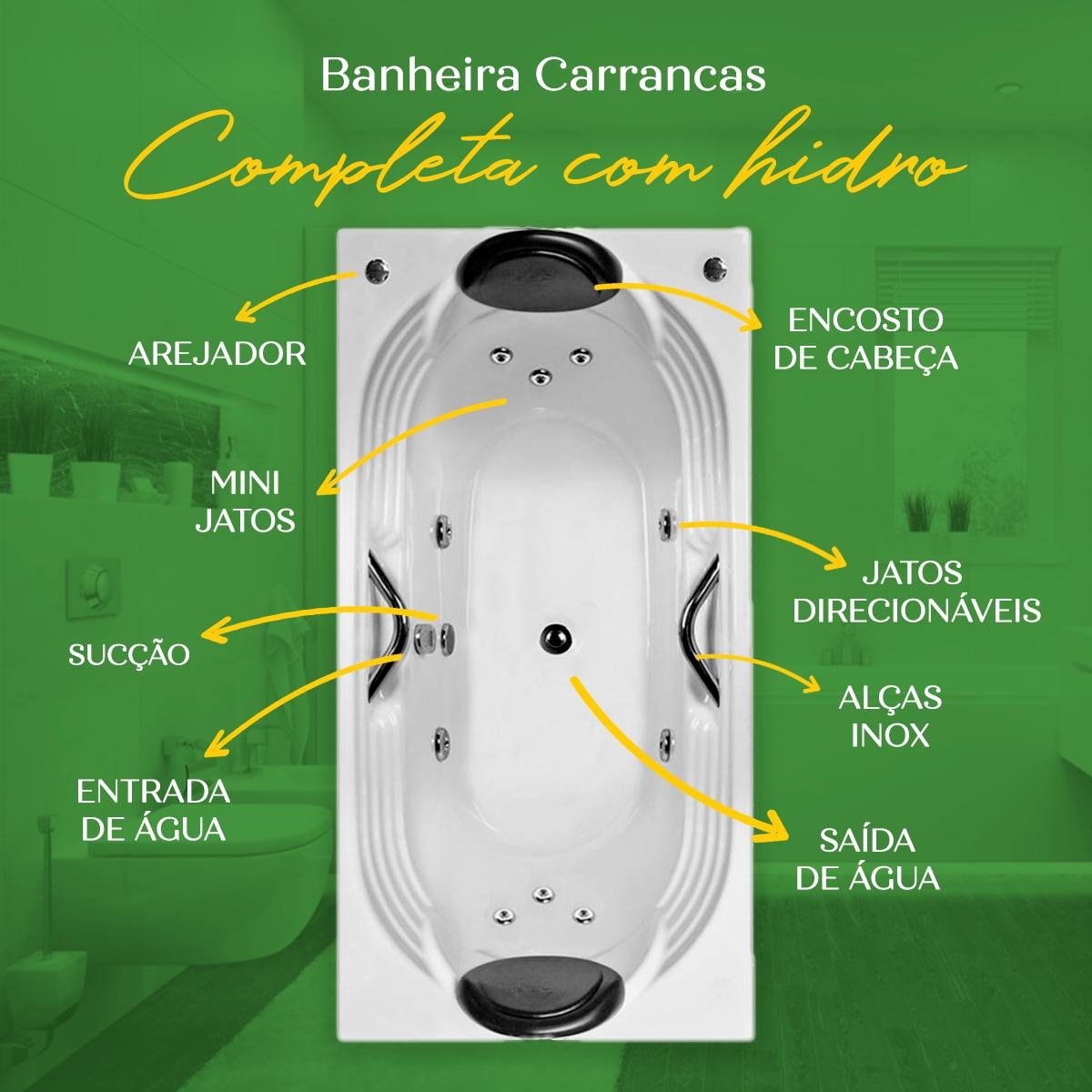 Banheira Retangular Carrancas Completa com Hidro - 4