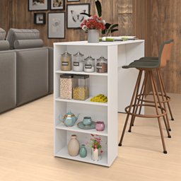 Bancada Cozinha Americana Gourmet com Prateleiras Netmobil - Branco - 4