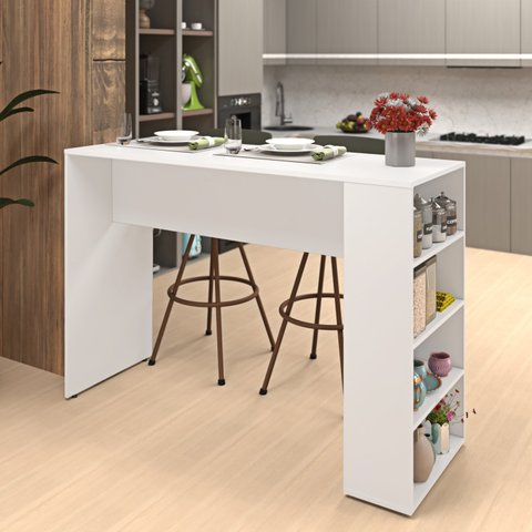 Bancada Cozinha Americana Gourmet com Prateleiras Netmobil - Branco