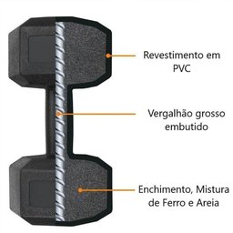 Par de Halteres Dumbell Cement Sextavado Bonafit 4kg Preto - 2