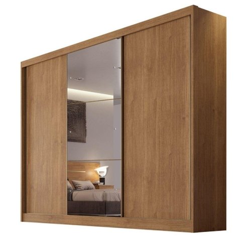 Guarda-roupa Casal 100% Mdf 3 Portas de Correr com Espelho 6 Gavetas Natus Novo Horizonte Cumaru