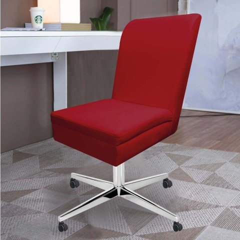 Cadeira Ana Giratória Metal Com Rodízio Suede Vermelho E Corino Bege