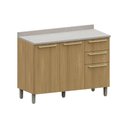 Ver imagem 1 de Balcão de Cozinha Pia 120cm 2 Pts e 3 Gav C/ Tampo Elegance Freijó/freijó Br/quartzo Bege