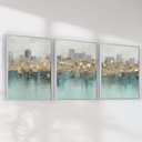 Ver imagem 2 de Quadro Decorativo Abstrato Verde e Dourado Kit 3 Quadros
