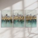 Ver imagem 3 de Quadro Decorativo Abstrato Verde e Dourado Kit 3 Quadros