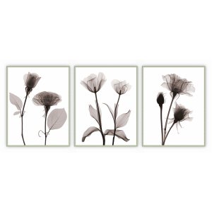 kit com 3 Quadros Decorativos Florais com Moldura e Vidro para Sala Quarto Escritório e Clínica 42x5