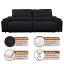 Ver imagem 3 de Sofá com Porta Copos Carregador USB Ret Rec Arizona 2,30m Velosuede - Netsofas - Preto