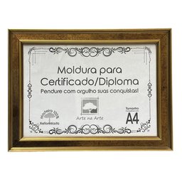 Moldura A4 Quadro Certificado Diploma de Luxo e Tela Acetato Arte na Arte Moldura A-4 Moldura Dourad - 1