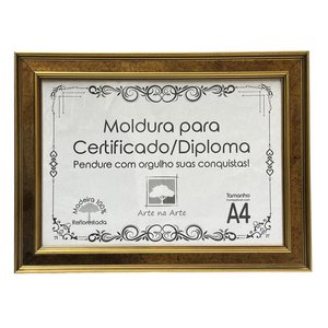 Moldura A4 Quadro Certificado Diploma de Luxo e Tela Acetato Arte na Arte Moldura A-4 Moldura Dourad