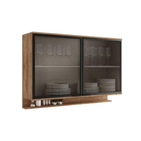 Armário Aéreo Cozinha Modulado Alpha 2500 C/ 2 Portas C/ Vidro 120cm Freijo - Carraro