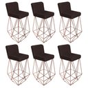 Ver imagem 1 de Kit 06 Banqueta Alta Com Encosto Loki Cozinha Bar Balcão Bistrô Ferro Bronze Suede Marrom -