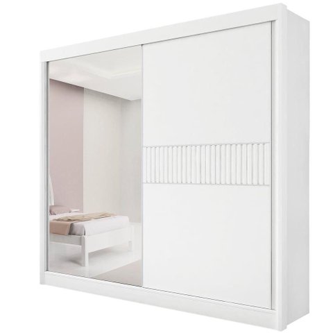 Guarda Roupa Titanium Ripado 2 Portas 6 Gavetas com Espelho sem Pés D' Doro Cinamomo/off White