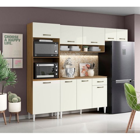 Cozinha Compacta Atenas com Balcão 120cm com Tampo Mdp - Atacama/off White Aramóveis