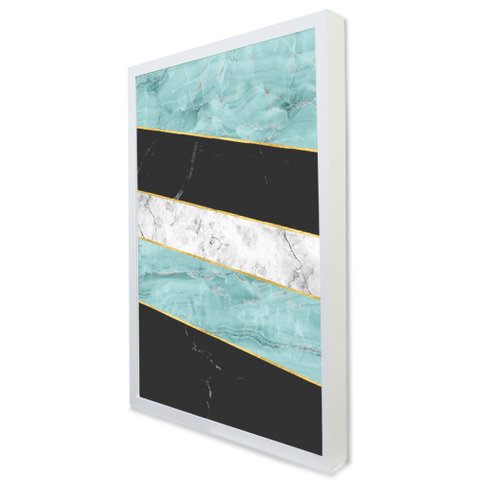 Quadro Decorativo Caixa Geométrico Mármore Preto, Azul e Branco Tacolado Moldura Caixa 3cm Madeira C