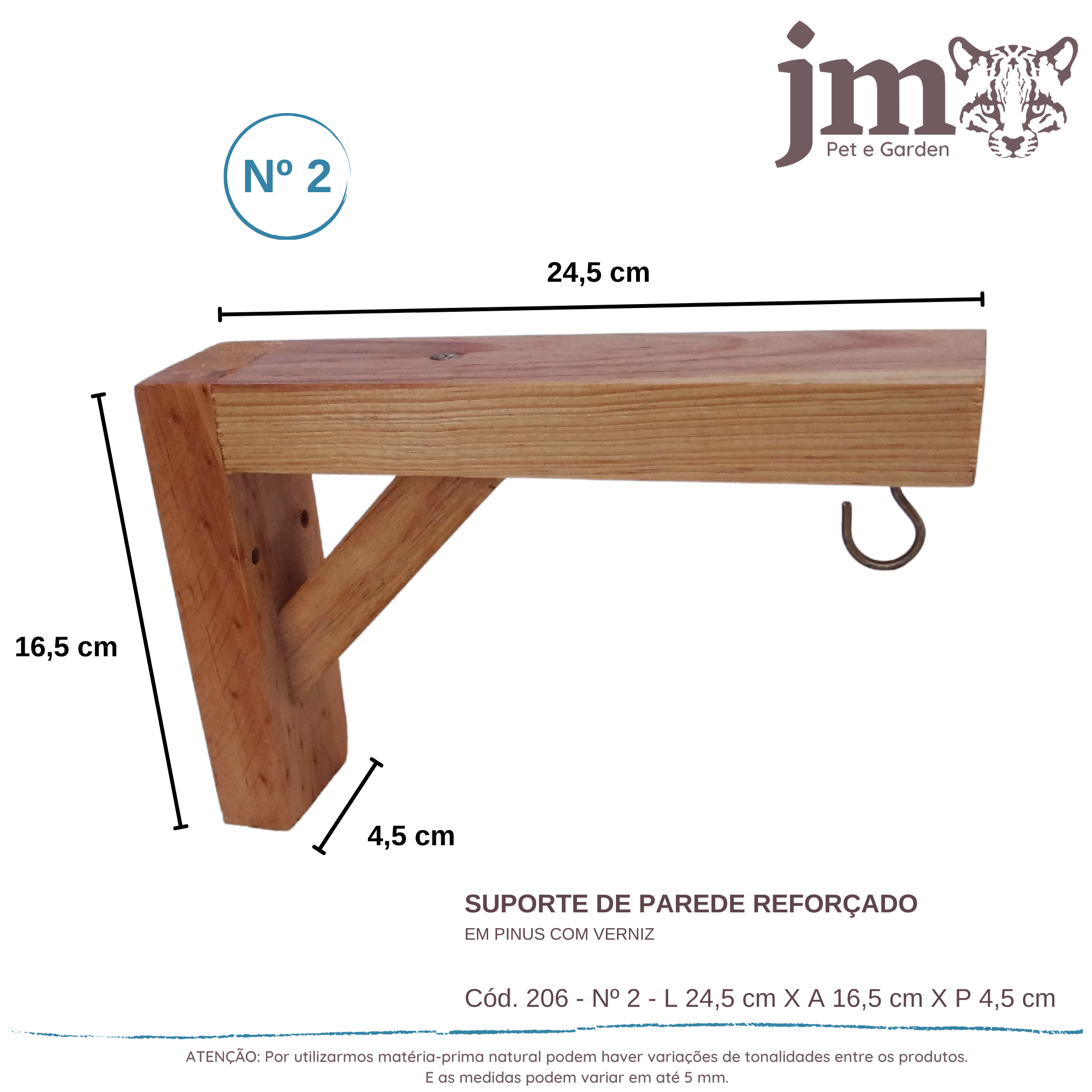 Suporte Mão Fancesa Prateleira Reforçado Vaso de Planta C/ Gancho 25cm - 3