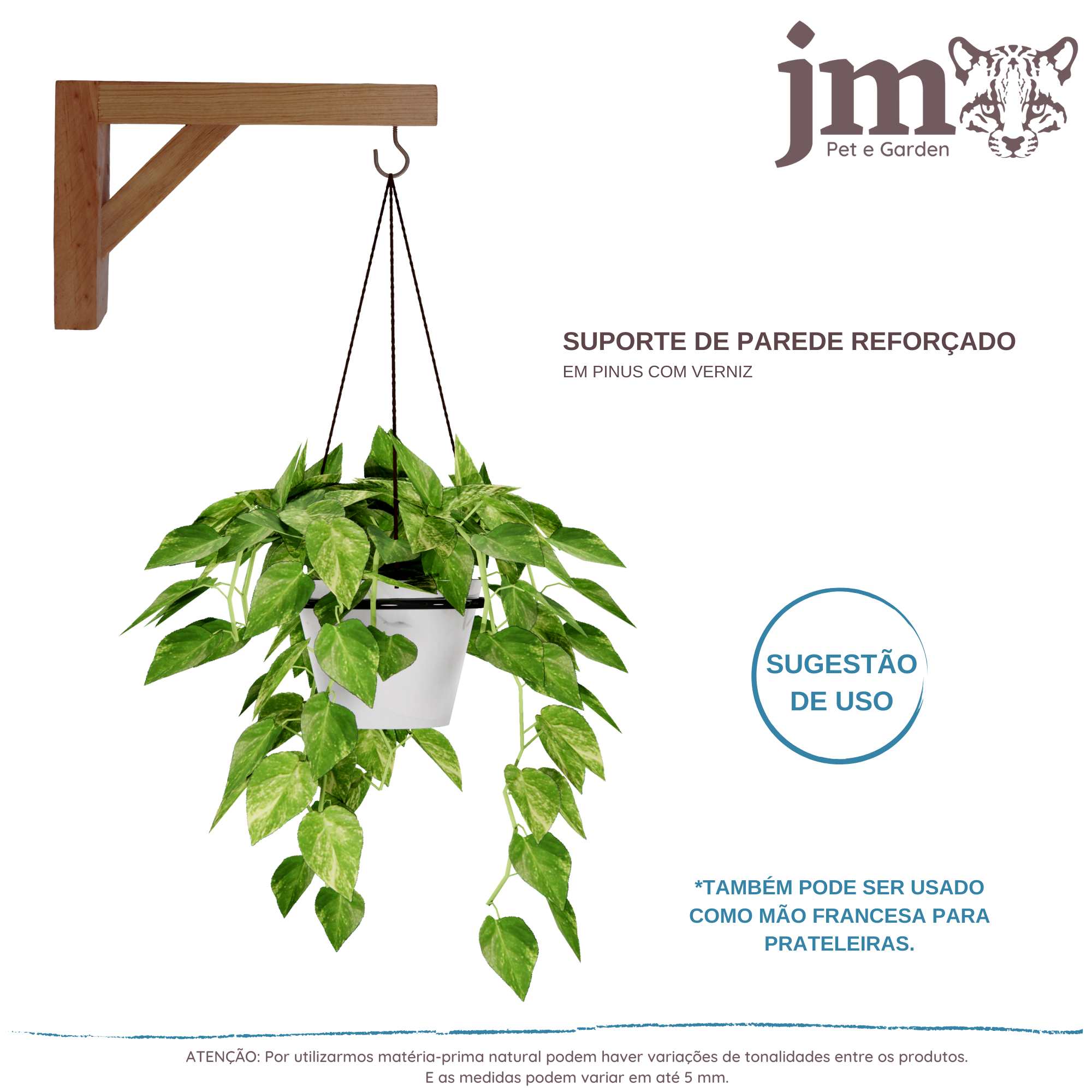 Suporte Mão Fancesa Prateleira Reforçado Vaso de Planta C/ Gancho 25cm - 2