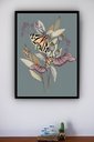 Ver imagem 1 de Quadro Decorativo Borboletas Ramo de Flor - 70x50cm:moldura Branca