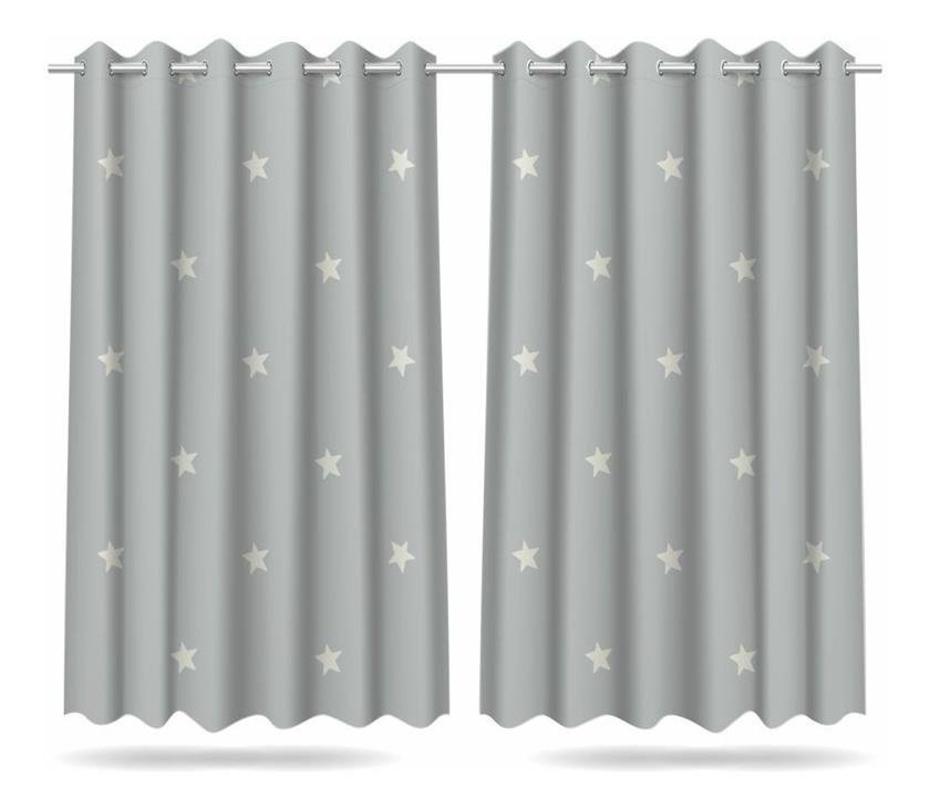 Cortina Infantil Estrelas Brancas Tecido Premium 2,60x1,50m