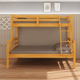 Beliche Casal e Solteiro Madeira Maciça Cor Mel com Grade de Proteção e Escada Cama - 2