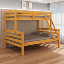 Ver imagem 1 de Beliche Casal e Solteiro Madeira Maciça Cor Mel com Grade de Proteção e Escada Cama