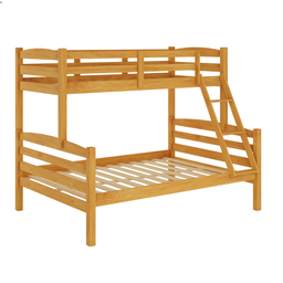 Beliche Casal e Solteiro Madeira Maciça Cor Mel com Grade de Proteção e Escada Cama - 3