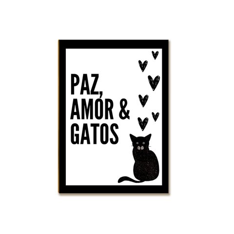 Placa Decorativa Mdf Paz Amor e Gato Tam A4 Sala Quarto Gt2