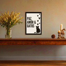 Placa Decorativa Mdf Paz Amor e Gato Tam A4 Sala Quarto Gt2 - 4
