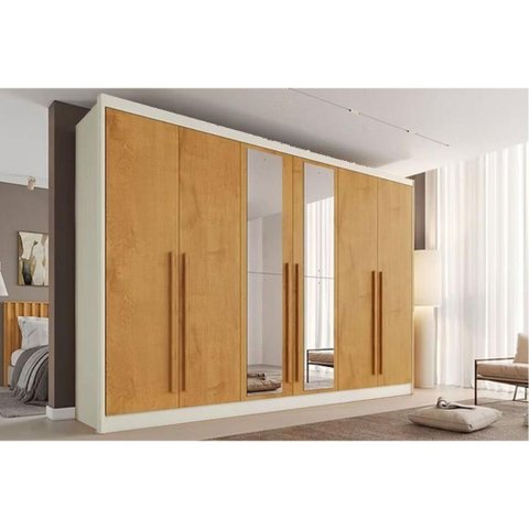 Guarda Roupa 6 Portas (2 C/ Espelho) e 4 Gavetas Alba Plus Off White/peroba - Europa