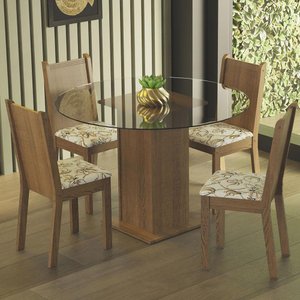 Conjunto Sala de Jantar Madesa Débora Mesa Tampo de Vidro Redondo 4 Cadeiras - Rustic/lírio Bege