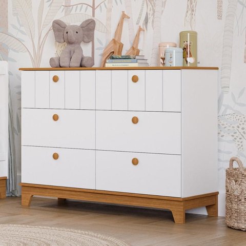 Cômoda Infantil 100% MDF com 6 Gavetas 120cm Multimóveis Crper-CMO017 Branco/Madeirado
