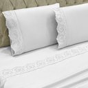 Ver imagem 3 de Jogo Cama Lençol Detail Queen Bordado Guipir Bordado Inglês Percal 300 Fios 4 Peças - Branco