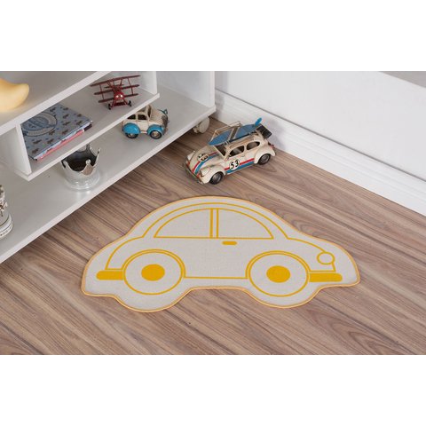 Tapete Infantil Natural Formato de Carro Amarelo 48X79CM