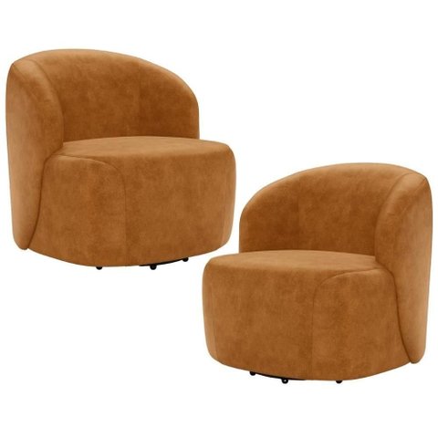 Kit 02 Poltronas Giratória Orgânica para Sala Living Heidy F04 Couríssimo Whisky - Lyam Decor