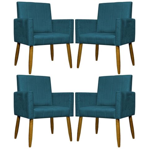 Kit 4 Poltronas Decorativas Mari Suede Pé Palito Castanho - Azul-marinho Suede