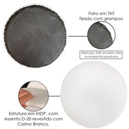 Kit 02 Assentos Redondo Banqueta Cadeira Estofados Poltronas H02 Corino Branco 35 cm - Lyam Decor As - 5