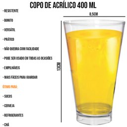 Copo Acrílico Cozinha Casa Suco Kit Com 8 Pçs 400ml - 3