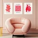 Ver imagem 2 de Kit 3 Quadros Rosa e Vermelho Matisse Coral 45x34cm - com Vidro:moldura Branca