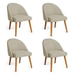 Kit 04 Cadeiras Poltrona de Jantar Luna Suede Capuccino Pés Palito Castanho - Pallazio - 1