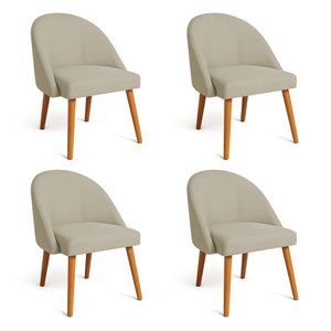 Kit 04 Cadeiras Poltrona de Jantar Luna Suede Capuccino Pés Palito Castanho - Pallazio