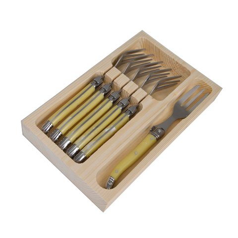 Conjunto de 6 GARFOS SOBREMESA Laguiole LA TOUR Luxo com bandeja de madeira- marfim