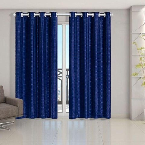 Cortina Blackout Pvc com Tecido Voil Xadrez 2,80 M X 2,30 M - Marinho