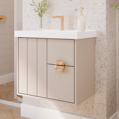 Gabinete para Banheiro 60cm com 1 Porta 2 Gavetas e Cuba de Embutir Salinas