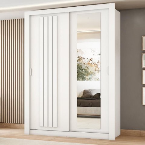 Guarda Roupa Solteiro 2 Portas Darvi com Espelho Direito Carraro Branco