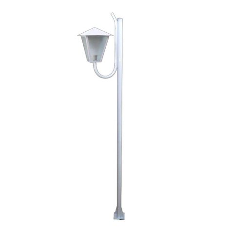 Poste Braço Curvo e Luminária Romana Jardim Branco 200cm