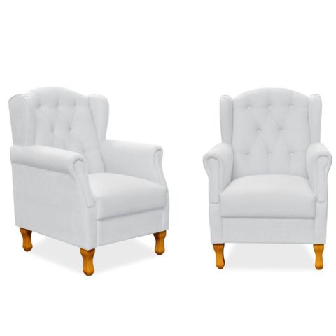 Kit 02 Poltronas Decorativas Para Sala de Estar Yara P02 Corino Branco - Lyam Decor
