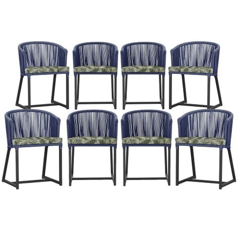 8 Cadeiras de Jantar Área Noronha Preta E5 Trama Original Azul