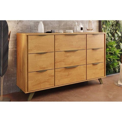 Cômoda Juvenil Olimpia 9 Gavetas C/ Pés Peroba - Europa