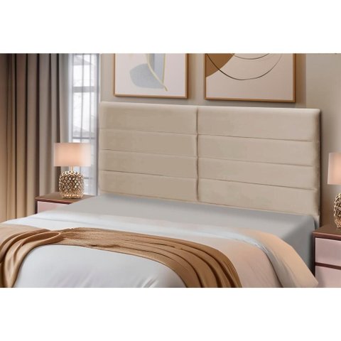 Cabeceira Estofados Solteiro Quarto 90cm Lídia Suede Bege Madelina Decor