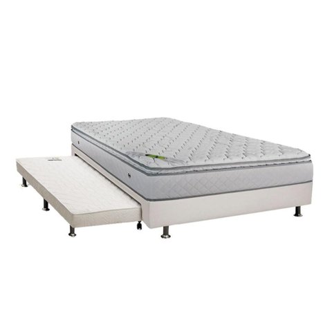 Cama Box C/ Auxiliar Casal: Colchão Luckspuma Conjunto 3 em 1 ( Box + Courano Branco Ortobom) + (